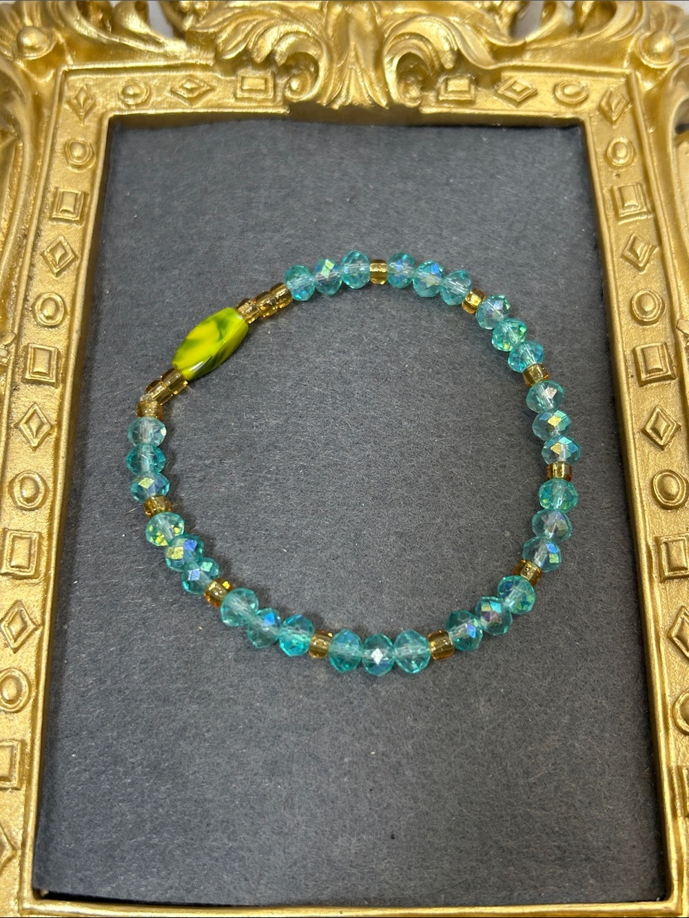 Turquoise and Gold Crystal Beaded Stretch Bracelet - Women Jewelry
